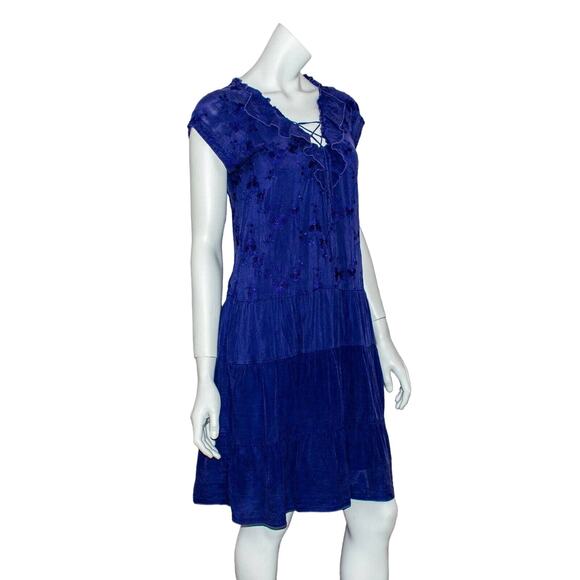 Johnny Was Women's Ruffle Lace-up neck Dress Blue Size Small - Picture 4 of 8
